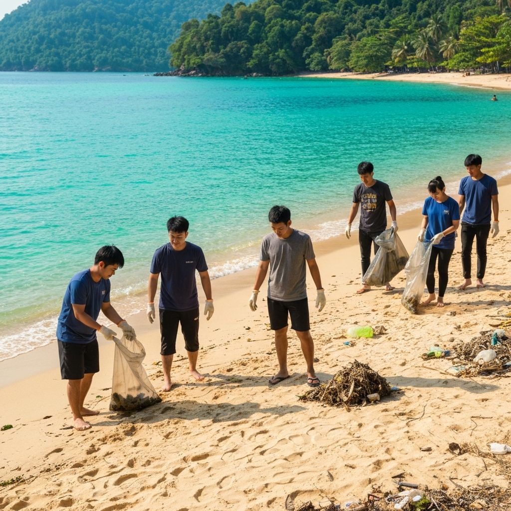Volunteers cleaning beach